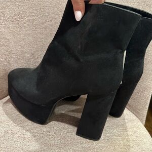 Zara Black Suede Platform Heeled Ankle Boots